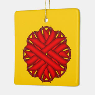Red Flower Ribbon by Kenneth Yoncich Ceramic Ornament