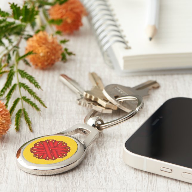Red Flower Ribbon by Kenneth Yoncich Key Ring (Side)