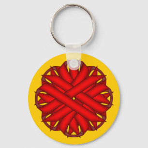 Red Flower Ribbon by Kenneth Yoncich Key Ring