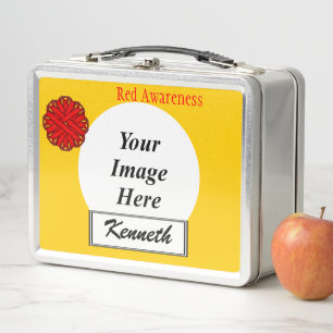 Red Flower Ribbon by Kenneth Yoncich Metal Lunch Box