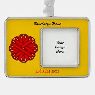 Red Flower Ribbon Tmpl (H-O) by Kenneth Yoncich Silver Plated Framed Ornament