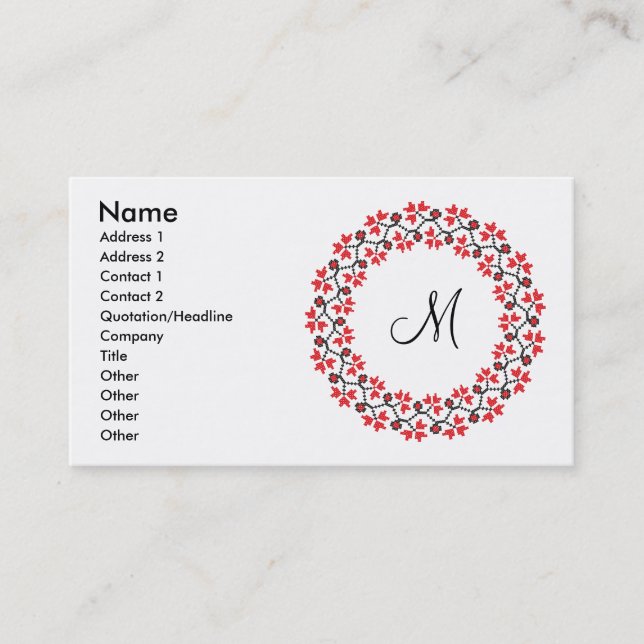 Red flower ring Personalised Monogram Initial Business Card (Front)