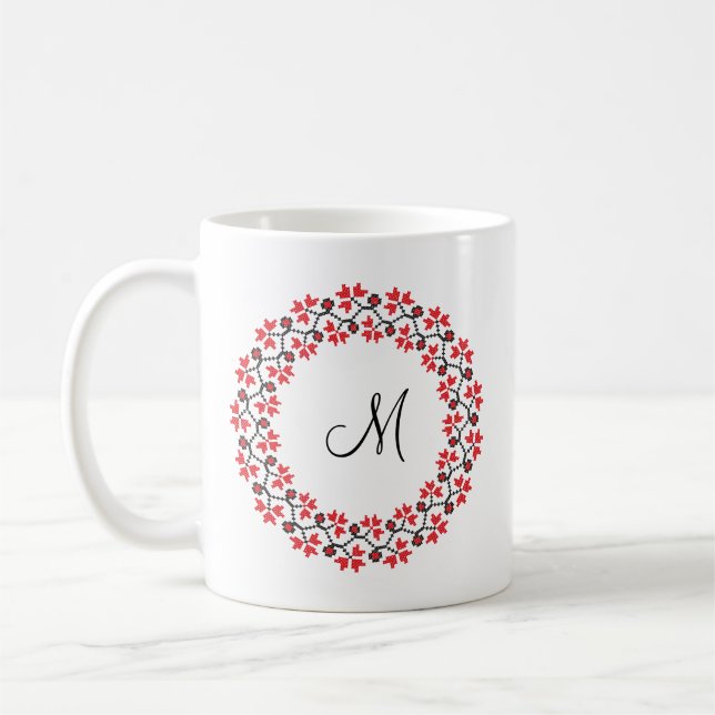 Red flower ring Personalised Monogram Initial Coffee Mug (Left)