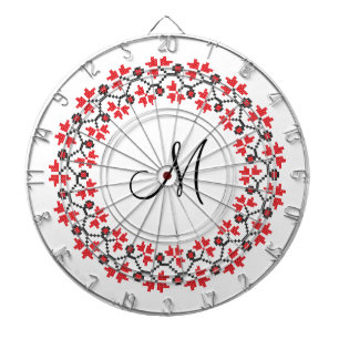 Red flower ring Personalised Monogram Initial Dartboard