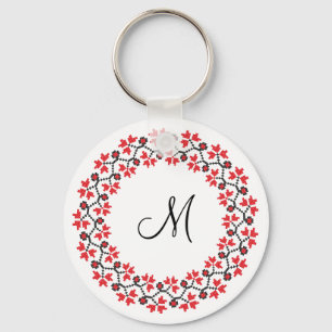Red flower ring Personalised Monogram Initial Key Ring