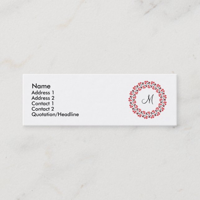 Red flower ring Personalised Monogram Initial Mini Business Card (Front)