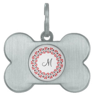 Red flower ring Personalised Monogram Initial Pet ID Tag