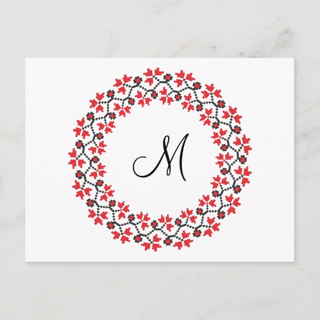 Red flower ring Personalised Monogram Initial Postcard (Front)
