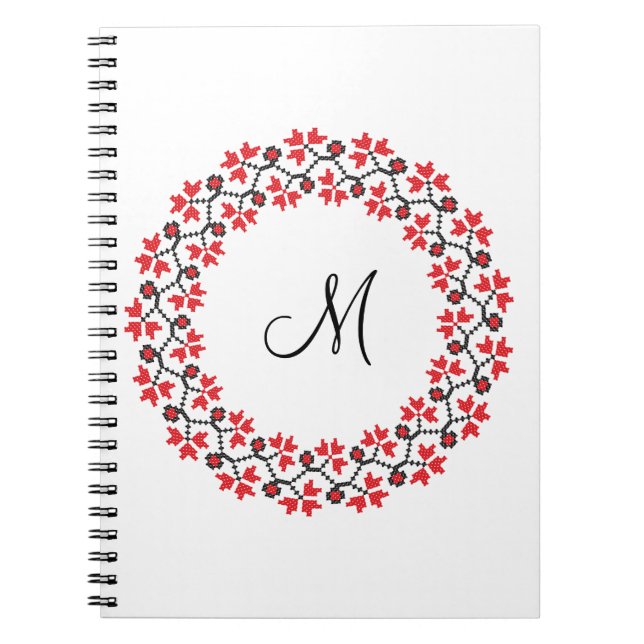 Red flower ring Personalised Monogram Initial Spiral Notebook (Front)