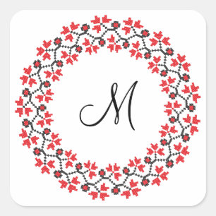 Red flower ring Personalised Monogram Initial Square Sticker