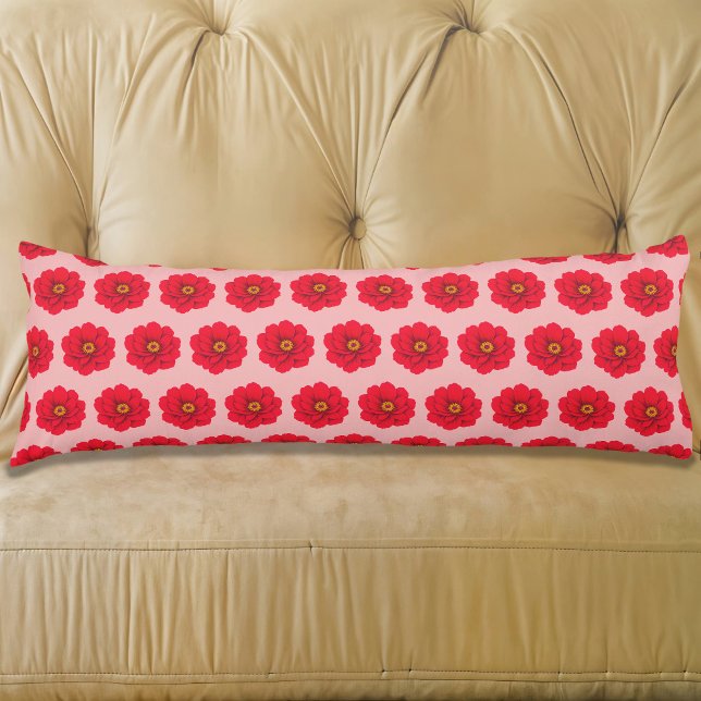 Red Flower Seamless Pattern Body Pillow (Body pillow with seamless pattern of a red flower)