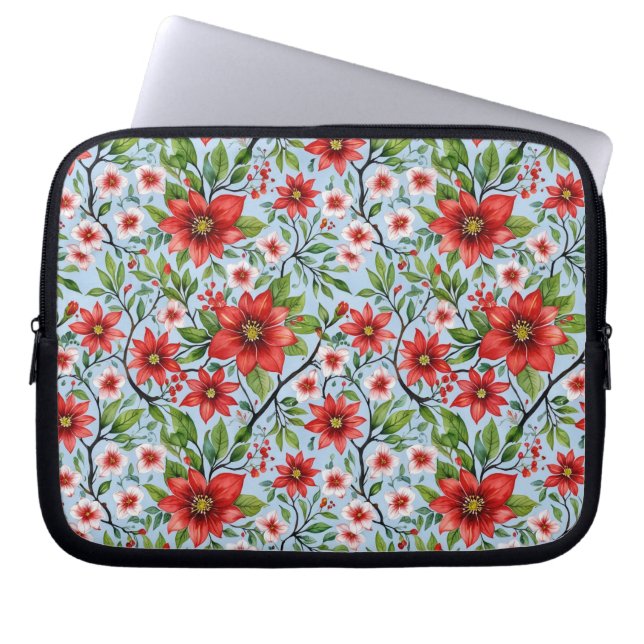 Red Flower Sky Garden Laptop Sleeve (Front)
