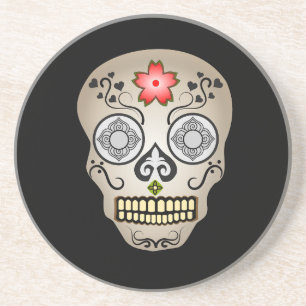 Red Flower Sugar Skull Coaster