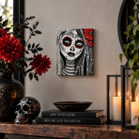 Red Flower Sugar Skull Woman Day of the Dead