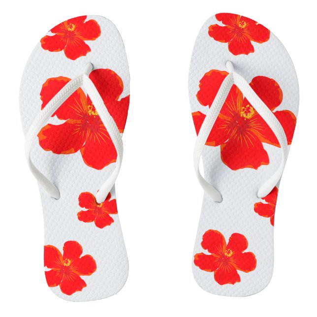 Red Flower Summer Flip-Flops Jandals (Footbed)