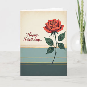Red Flower Teal Birthday Card