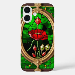 Red Flower Vivid Stained Glass Art iPhone 16 Case