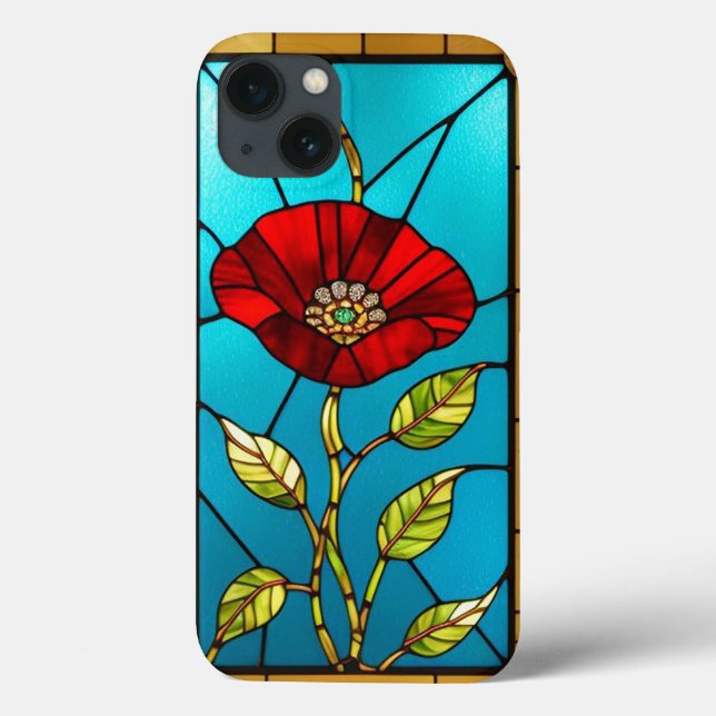 Red Flower Vivid Stained Glass Art Case-Mate iPhone Case (Back)