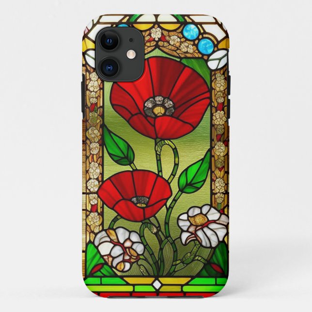 Red Flower Vivid Stained Glass Art Case-Mate iPhone Case (Back)