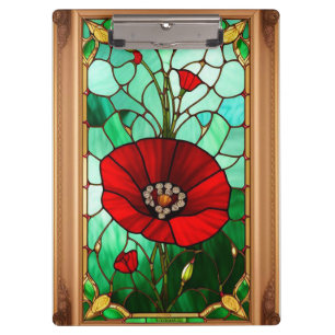 Red Flower Vivid Stained Glass Art Clipboard