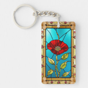 Red Flower Vivid Stained Glass Art Key Ring