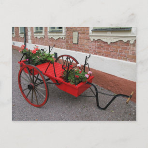 Red Flower-Wagon on Postcard