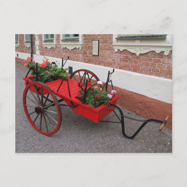 Red Flower-Wagon on Postcard (Front)