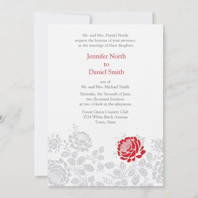 Red Flower Wedding Invitaitons Invitation (Front)