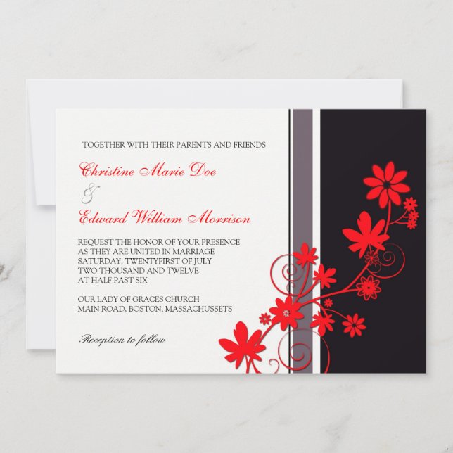 Red Flower Wedding Invitation (Front)