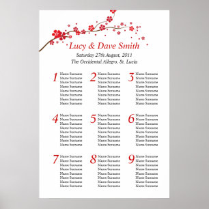 Red Flower Wedding Table Seating Plan Poster