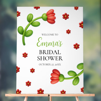 Red Flower Welcome Sign - Bridal Shower Entrance