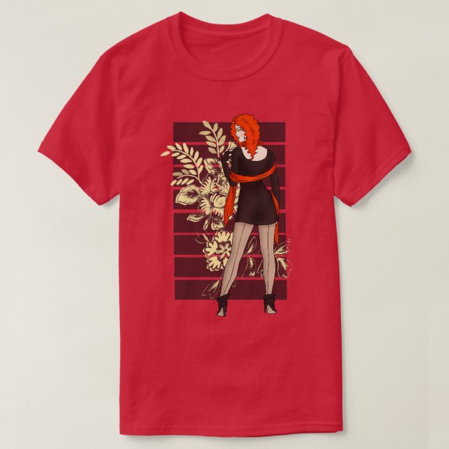 Red Flower Winter Pinup T-Shirt (Design Front)