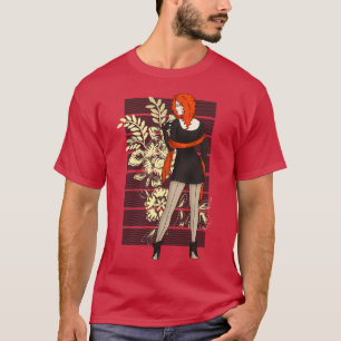 Red Flower Winter Pinup T-Shirt