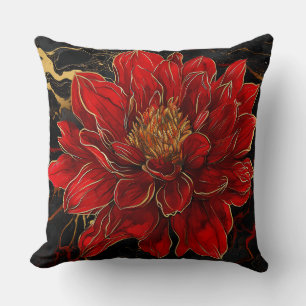 Red Flower with Gold and Black Cushion