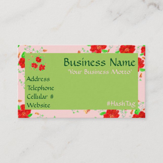 Red Flowered Designer Discount Card (Front)