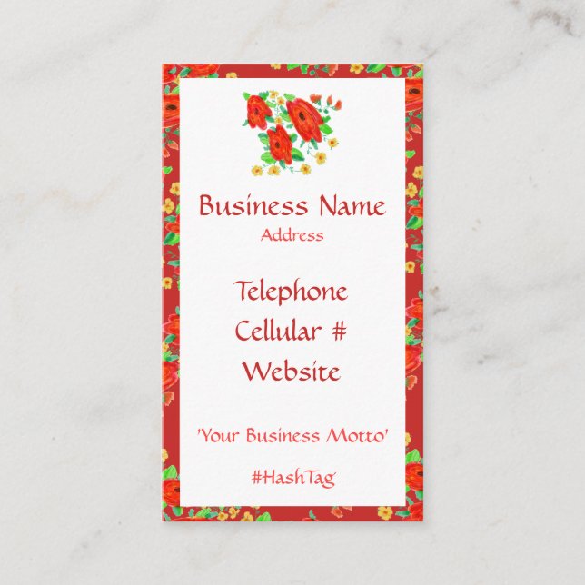 Red Flowered Feminine Business Card (Front)