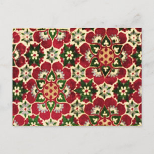 Red Flowered Medici Fabric Postcard