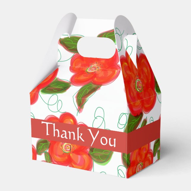 Red Flowered Wedding Favour Box (Back Side)