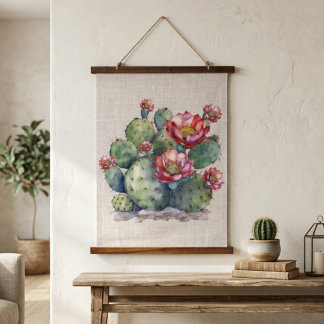 Red Flowering Cactus Hanging Tapestry