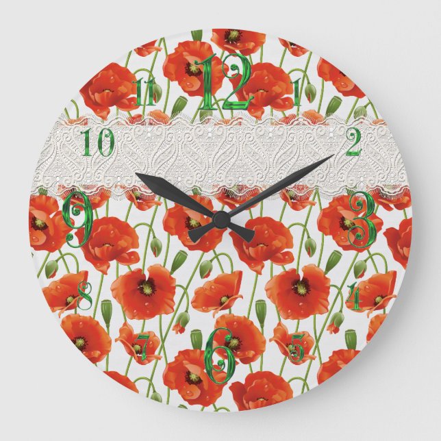Red Flowering Poppy Large Clock (Front)