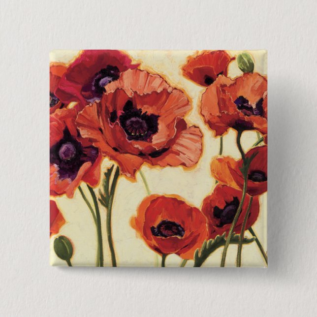 Red Flowers 15 Cm Square Badge (Front)