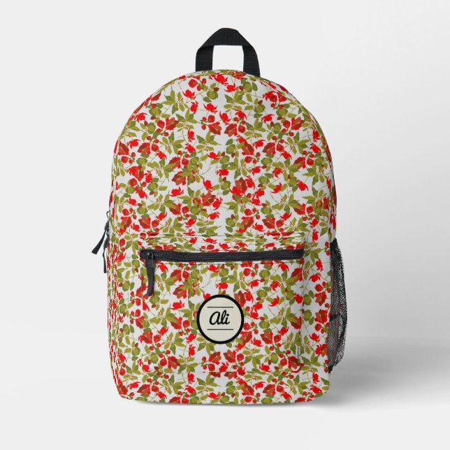 Red Flowers 2 Printed Backpack (Front)
