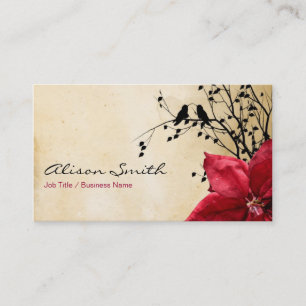 Red flowers and birds in love business card