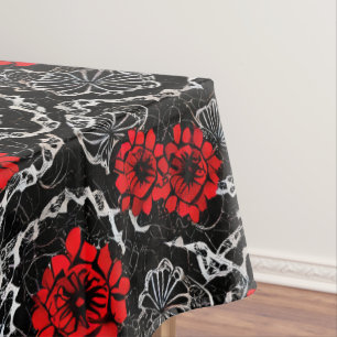 Red Flowers and Black Lace Seamless Pattern Tablecloth