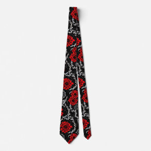 Red Flowers and Black Lace Seamless Pattern Tie