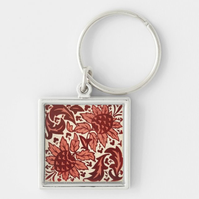 Red Flowers and Fruit Antique Pattern Key Ring (Front)