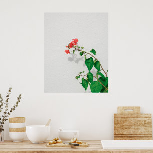 Red Flowers and Green Leaves Minimalist Botanical Poster