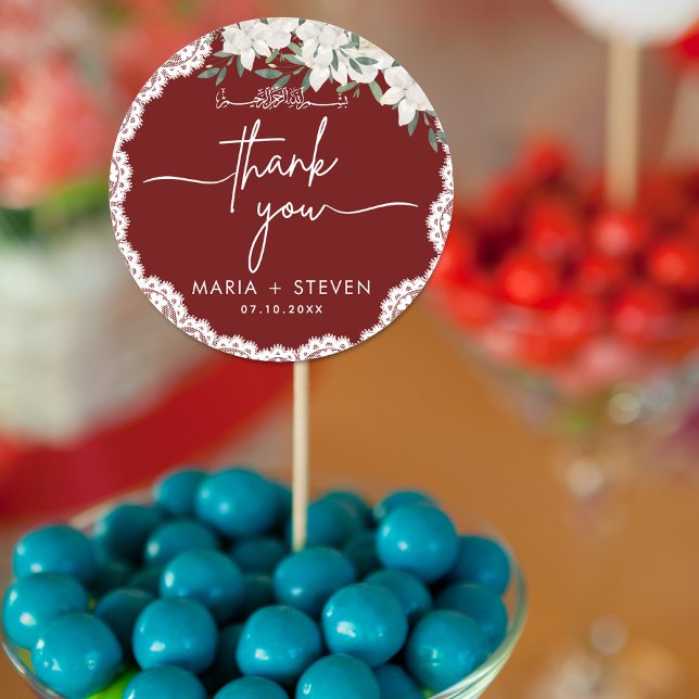 Red flowers and lace Muslim wedding  Classic Round Sticker (Creator Uploaded)