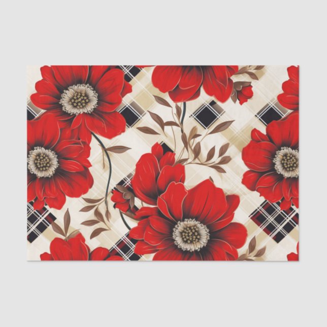 Red flowers and plaid tissue paper (Front)