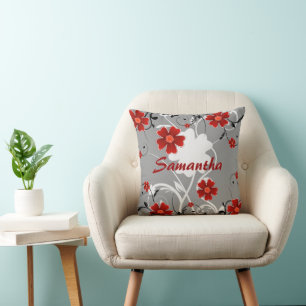 Red Flowers and Silhouette Cushion